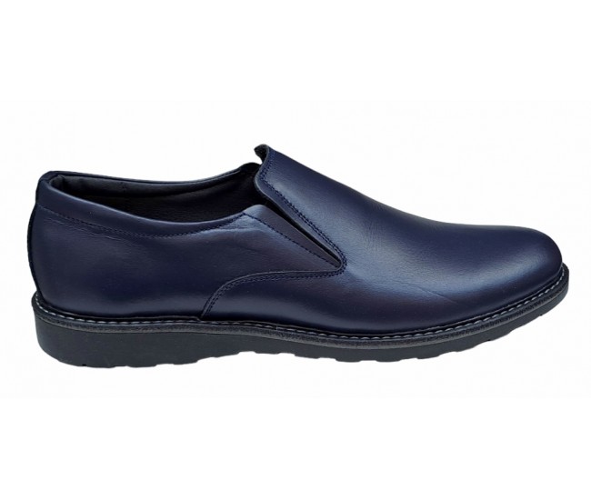 Pantofi barbati casual, cu elastic, piele naturala, CORSA Bleu Navy, CORSAEBLU