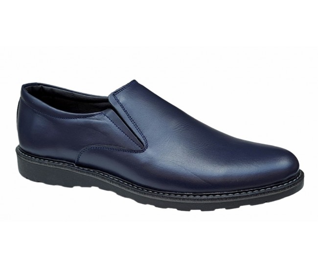Pantofi barbati casual, cu elastic, piele naturala, CORSA Bleu Navy, CORSAEBLU