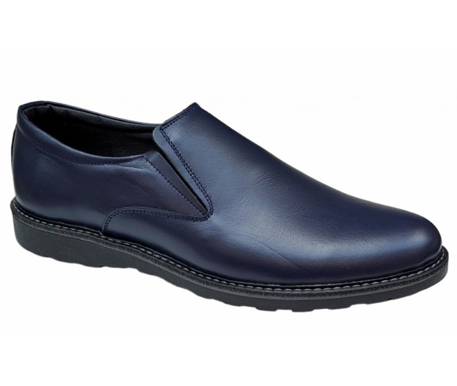 Pantofi barbati casual, cu elastic, piele naturala, CORSA Bleu Navy, CORSAEBLU