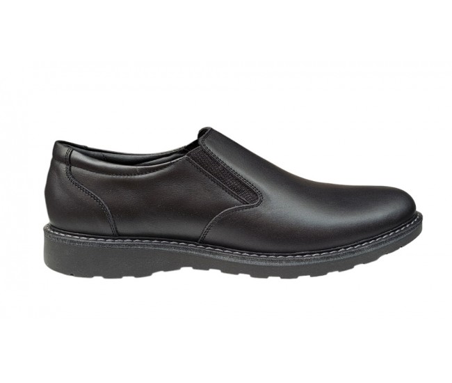 Pantofi barbati casual, cu elastic, piele naturala, CORSA, Negru, CORSAEN