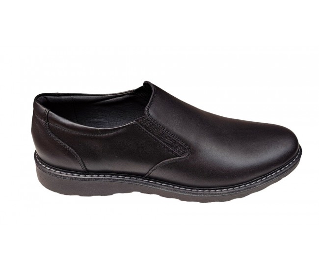 Pantofi barbati casual, cu elastic, piele naturala, CORSA, Negru, CORSAEN