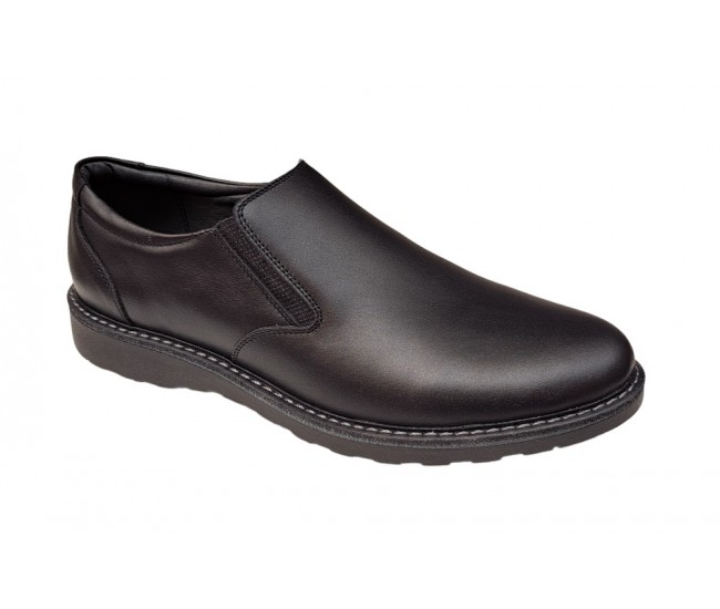 Pantofi barbati casual, cu elastic, piele naturala, CORSA, Negru, CORSAEN