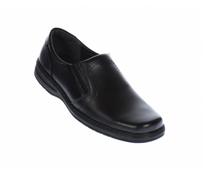 Pantofi barbati cu elastic, casual, din piele naturala, comozi, negri, DINOESIMN