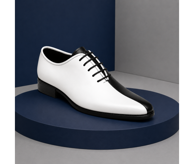 Pantofi Oxford bărbați alb-negru din piele naturală, eleganți de ceremonie – DONATOAN