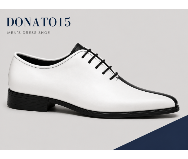 Pantofi Oxford bărbați alb-negru din piele naturală, eleganți de ceremonie – DONATOAN