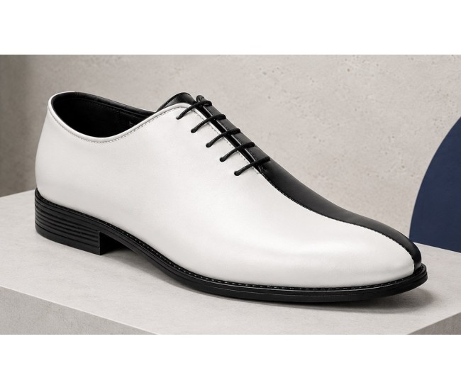 Pantofi Oxford bărbați alb-negru din piele naturală, eleganți de ceremonie – DONATOAN