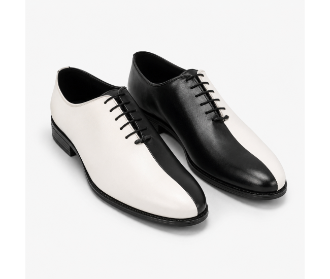 Pantofi Oxford bărbați alb-negru din piele naturală, eleganți de ceremonie – DONATOAN