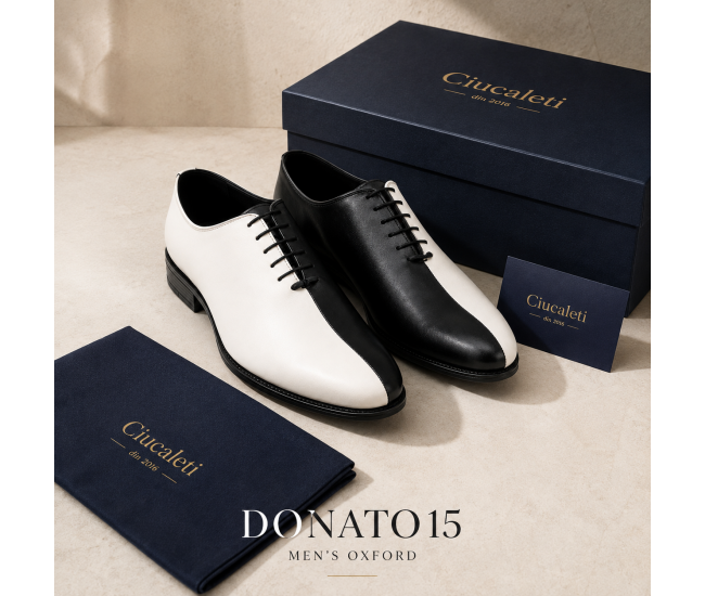 Pantofi Oxford bărbați alb-negru din piele naturală, eleganți de ceremonie – DONATOAN