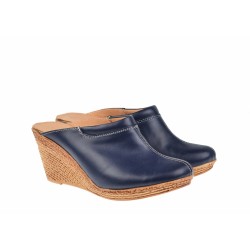 Saboti dama bleumarin din piele naturala cu platforme de 7 cm - TEA19BLM