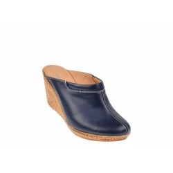 Saboti dama bleumarin din piele naturala cu platforme de 7 cm - TEA19BLM
