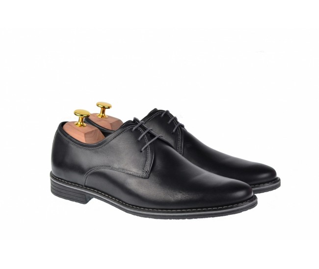 Pantofi barbati, model casual din piele naturala box, culoare neagra - 336NBOX
