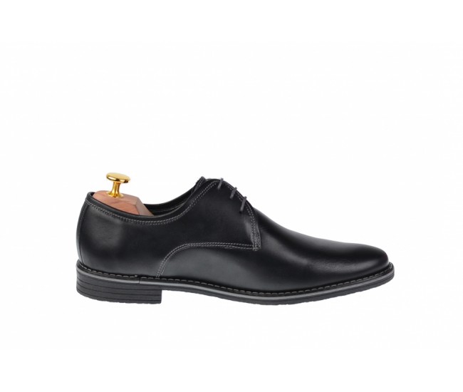 Pantofi barbati, model casual din piele naturala box, culoare neagra - 336NBOX