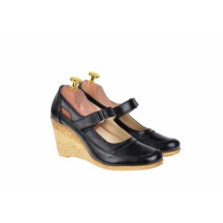 Pantofi dama cu platforma din piele naturala - Foarte comozi P9154NBOX