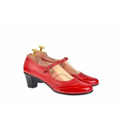 Pantofi dama rosii, eleganti, din piele naturala, cu toc de 5 cm, P104RR