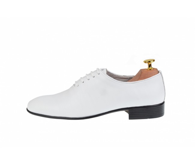 Pantofi barbati albi, eleganti din piele naturala alba  - ENZOABOX