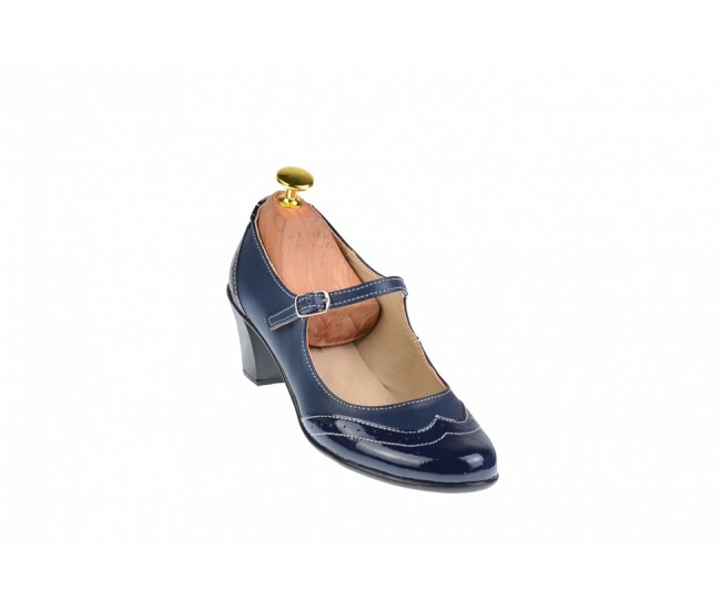 Pantofi dama eleganti din piele naturala bleumarin - P104BLBL