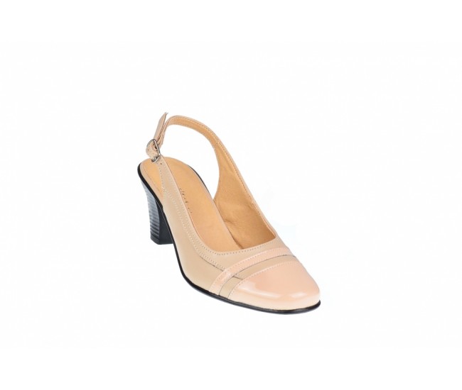 Pantofi dama decupati, eleganti, din piele naturala, cu toc - S301BEJBEJ