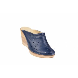 Saboti de vara bleumarin inchis din piele naturala, cu perforatii - Cod TEABL