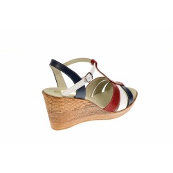 Sandale dama din piele naturala, bleumarin, alb, rosu - NA134RAI