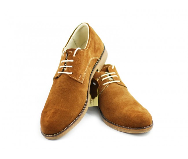 Pantofi maro barbati casual - eleganti din piele naturala intoarsa 855CAMEL