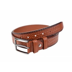 Curea barbati eleganta, mata, maro , din piele naturala cu model 3.5 cm ALP3514M