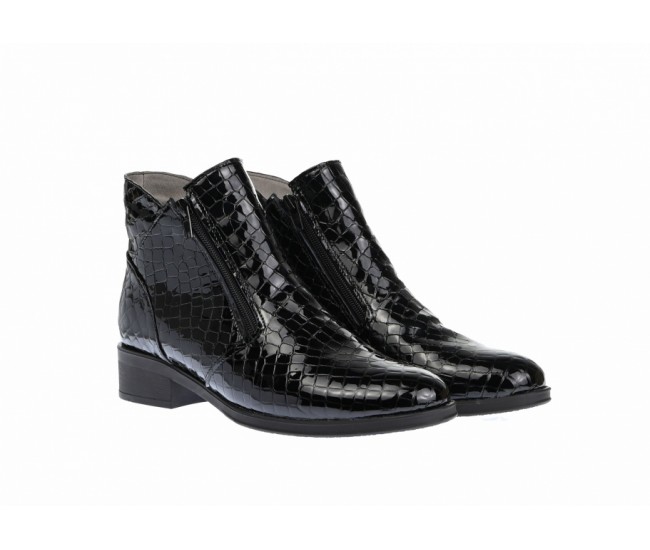 Oferta marimea 37 -  Botine dama, negre, model casual-elegant, din piele naturala lacuita,croco - LNA316N