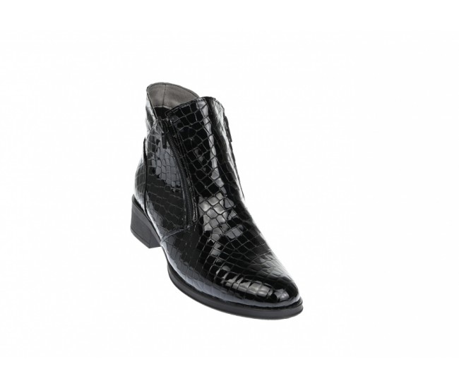 Oferta marimea 37 -  Botine dama, negre, model casual-elegant, din piele naturala lacuita,croco - LNA316N