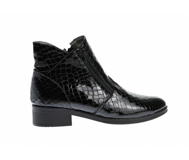 Oferta marimea 37 -  Botine dama, negre, model casual-elegant, din piele naturala lacuita,croco - LNA316N