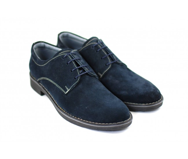 Pantofi barbati casual, eleganti din piele naturala intoarsa bleumarin - PAVELBLM