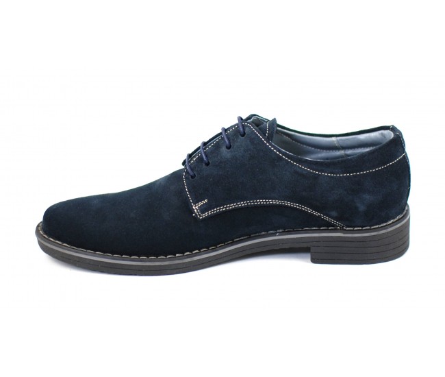 Oferta marimea 37, 39, 40, 41, 42, 43, 45 -Pantofi barbati casual, eleganti din piele naturala intoarsa bleumarin - LPAVELBLM