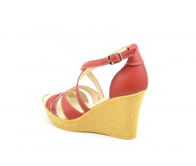 Sandale dama rosii din piele naturala cu platforme de 9 cm - ELY03R
