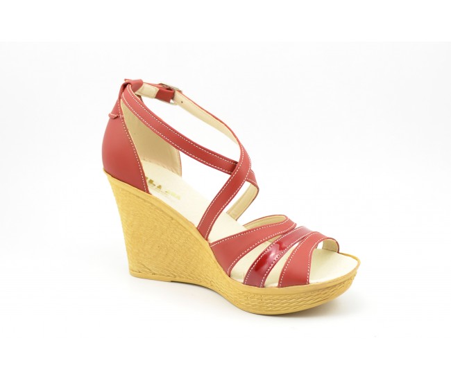 Sandale dama rosii din piele naturala cu platforme de 9 cm - ELY03R