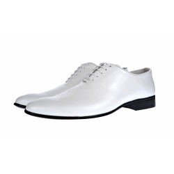 Pantofi albi barbati, eleganti, din piele naturala, alb box, ENZO Class