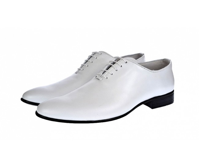 Pantofi albi barbati, eleganti, din piele naturala, alb box, ENZO Class