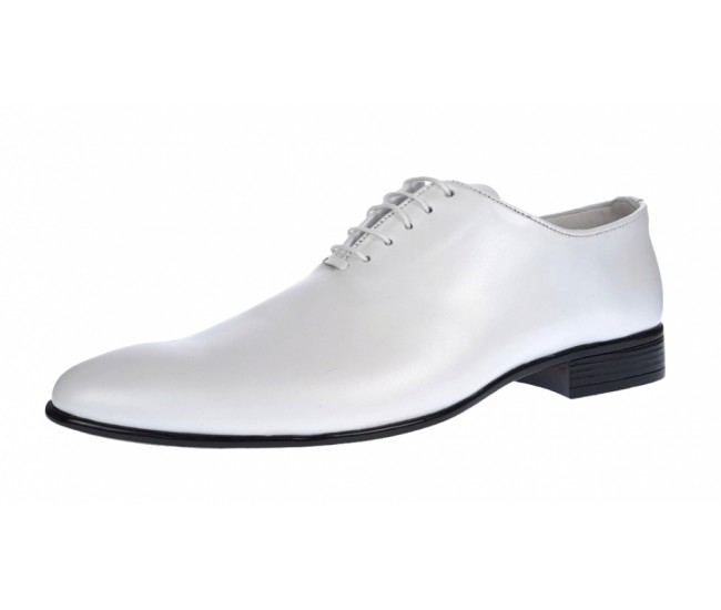 Pantofi albi barbati, eleganti, din piele naturala, alb box, ENZO Class