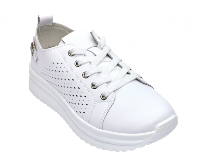 Pantofi dama casual din piele naturala cu perforatii - Latiffa Alb GSK3052A