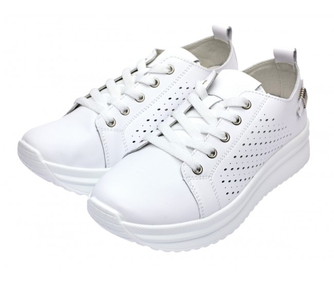 Pantofi dama casual din piele naturala cu perforatii - Latiffa Alb GSK3052A