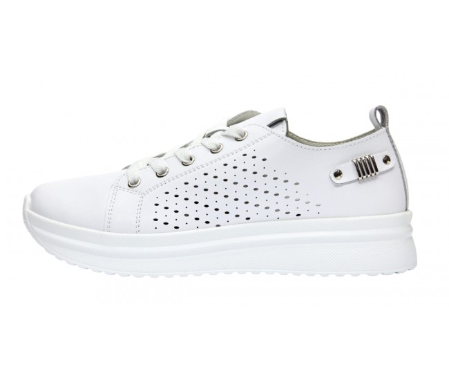 Pantofi dama casual din piele naturala cu perforatii - Latiffa Alb GSK3052A