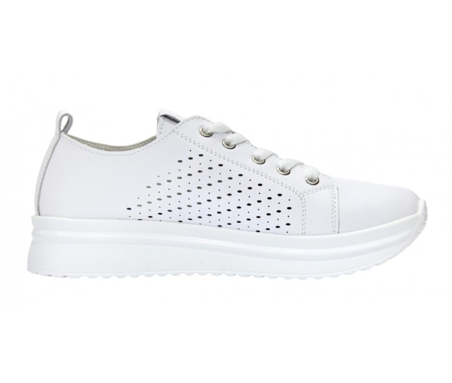 Pantofi dama casual din piele naturala cu perforatii - Latiffa Alb GSK3052A