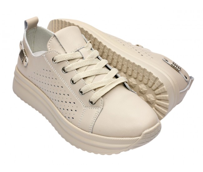 Pantofi dama casual din piele naturala cu perforatii - Latiffa Bej Late GSK3053B