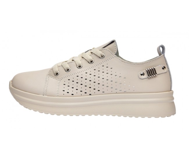 Pantofi dama casual din piele naturala cu perforatii - Latiffa Bej Late GSK3053B