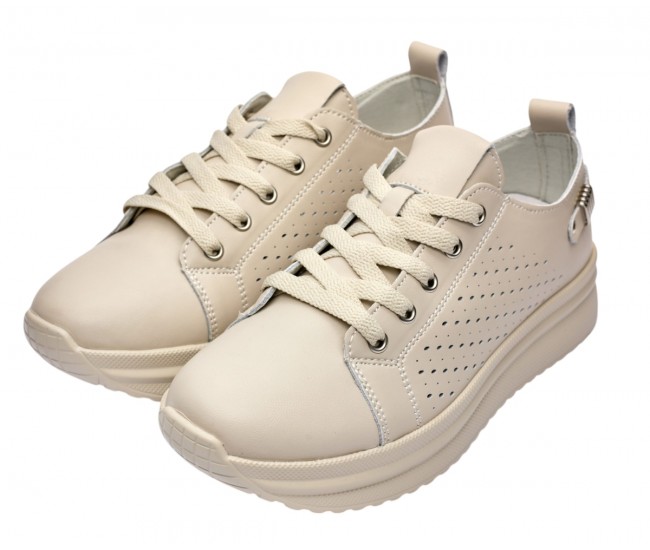 Pantofi dama casual din piele naturala cu perforatii - Latiffa Bej Late GSK3053B