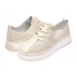 Pantofi dama casual din piele naturala cu perforatii - Karen Bej Late GSKFL9573B Pantofi dama casual din piele naturala cu perforatii - Karen Bej Late GSKFL9573B