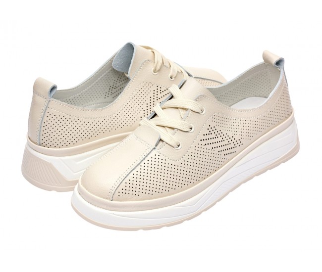Pantofi dama casual din piele naturala cu perforatii - Karen Bej Late GSKFL9573B