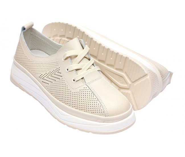 Pantofi dama casual din piele naturala cu perforatii - Karen Bej Late GSKFL9573B