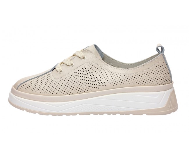 Pantofi dama casual din piele naturala cu perforatii - Karen Bej Late GSKFL9573B