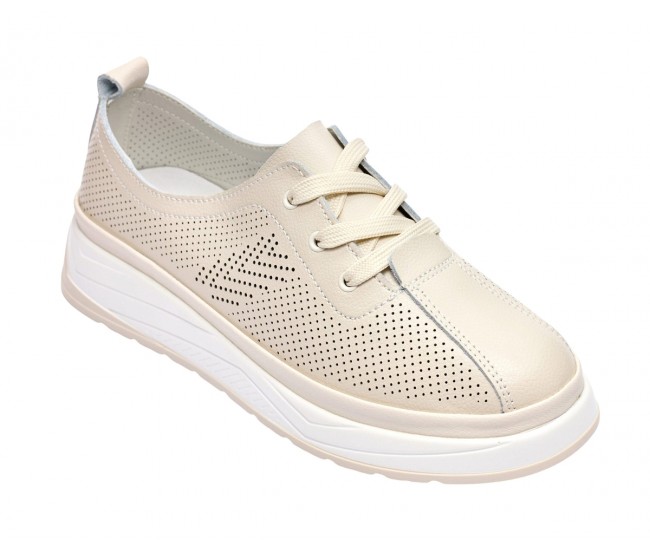 Pantofi dama casual din piele naturala cu perforatii - Karen Bej Late GSKFL9573B