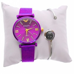 Set ceas dama si bratara, Francesca di Geneva, curea si cadran mov - FR12MOV