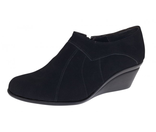 Botine dama negre din piele naturala intoarsa cu platforme de 5 cm - Mira Velur