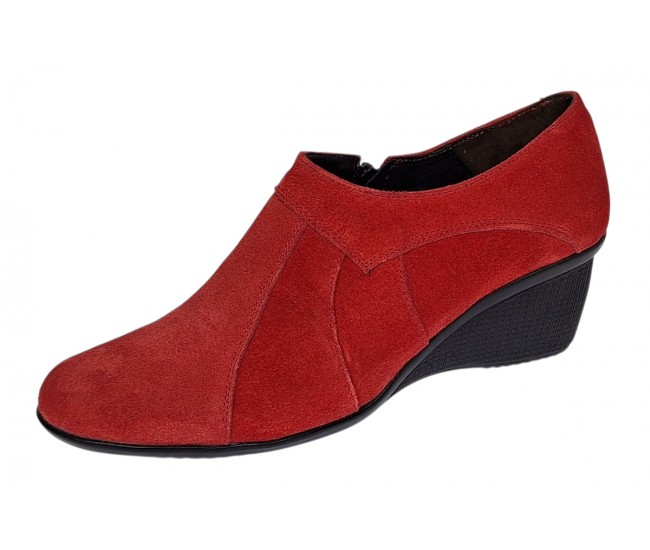 Botine dama rosii din piele naturala intoarsa cu platforme de 5 cm - Mira Velur